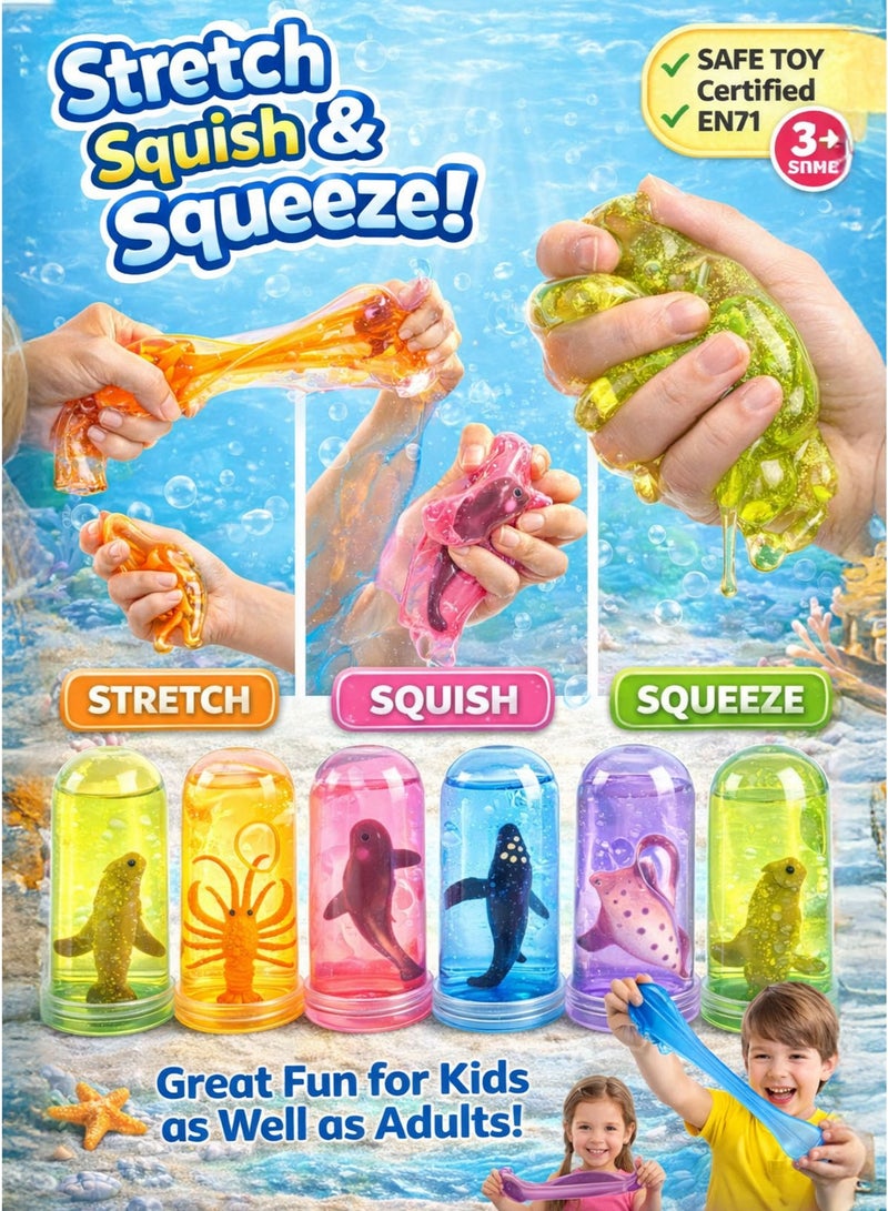 GreaTeam Under The Sea Ocean Series Slime Set for Kids Soft Stretch Transparent Slime 6 Short Test Tube Jar Slimes Marine Sea Animal Toy Inside Every Jar (Sea Lion, Octopus, Stingray, Dolphin, Orca/Whale, Manta Ray) Squish Squeeze Sensory Gooey Crystal Slime Fidget Anti-Stress Sensory Play Imaginative Play, Fine Motor Skills, Hand-Eye Coordination Baby Educational Learning Gift for Ramadan Birthday Giveaway Party Bag Filler School Reward - Image 4